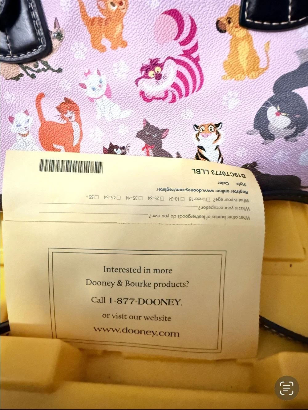 Dooney & Bourke Pink Cat Print Satchel with Black Trim
